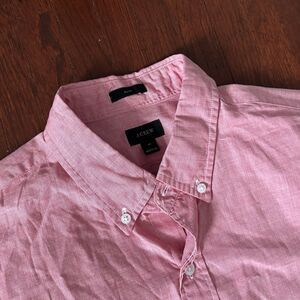 J Crew Medium Slim Fit Shirt Pink White 100% Cotton Button Down Casual